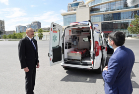 President Ilham Aliyev views new ambulances delivered to Azerbaijan 