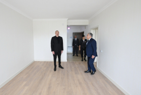  Azerbaijani President and First Lady view conditions of 15 multi-apartment buildings in Khojaly city 