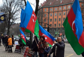Azerbaijani diaspora activists hold rally outside Armenian Embassy in Stockholm