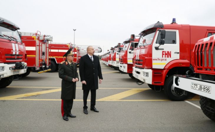  President Ilham Aliyev views newly purchased special-purpose equipment and ambulance cars  