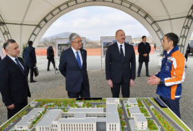 President Ilham Aliyev, President Kassym-Jomart Tokayev view project of Central District Hospital to be built in Fuzuli