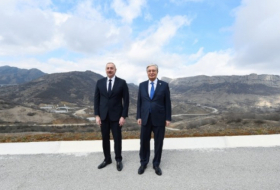President Ilham Aliyev and his Kazak counterpart arrive in Shusha city