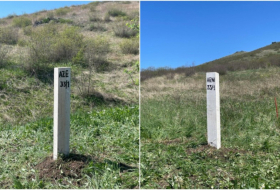 First border pillar installed on Azerbaijan-Armenia border -  PHOTO  