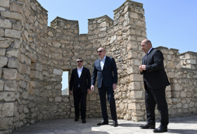 Presidents Ilham Aliyev and Sadyr Zhaparov tour Shahbulag Castle in Azerbaijan's Aghdam