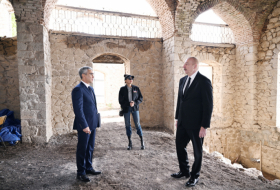 President Ilham Aliyev inspects restoration works at Chol Gala Mosque in Shusha