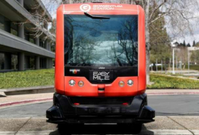 Self-driving bus with no back-up driver nears California street