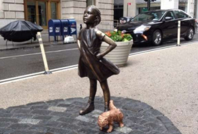Artist installs statue of urinating dog next to ‘Fearless Girl’ in protest